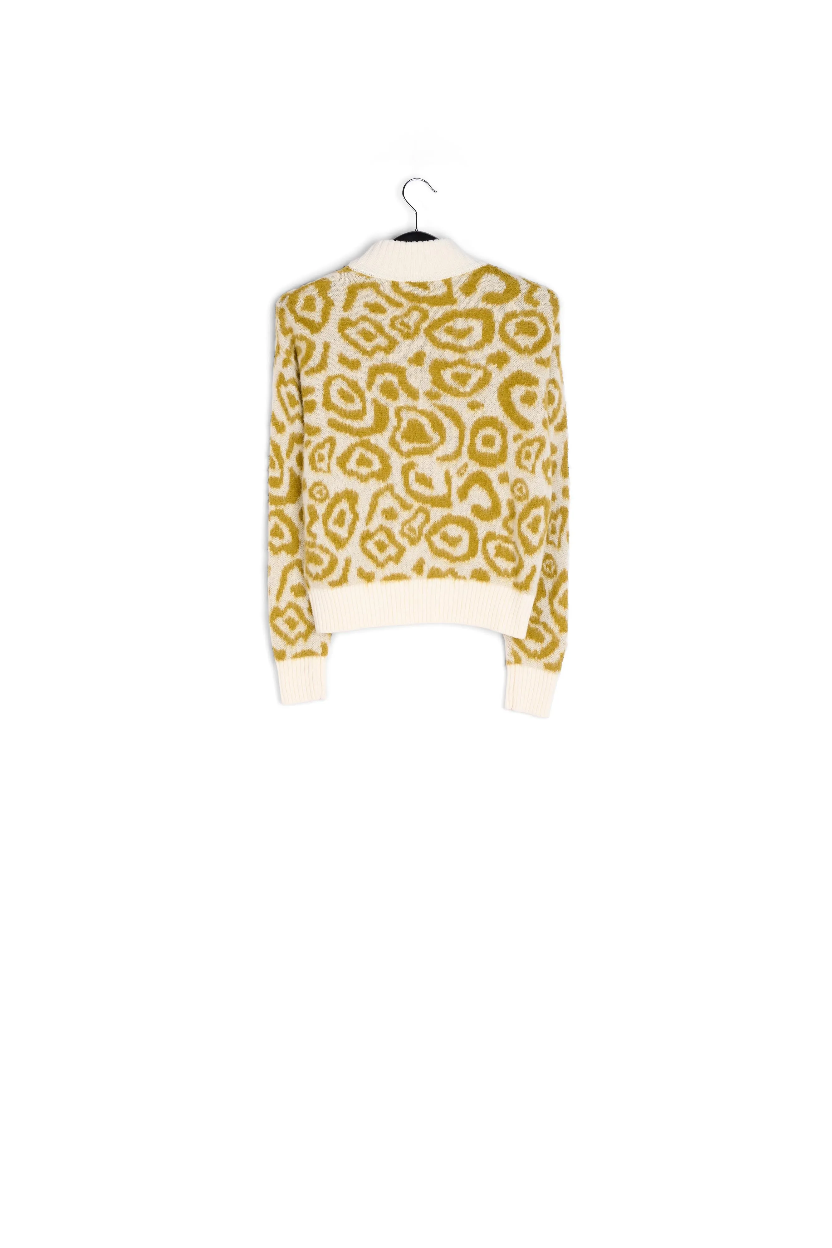 Ochre and off-white leopard-print knit sweater