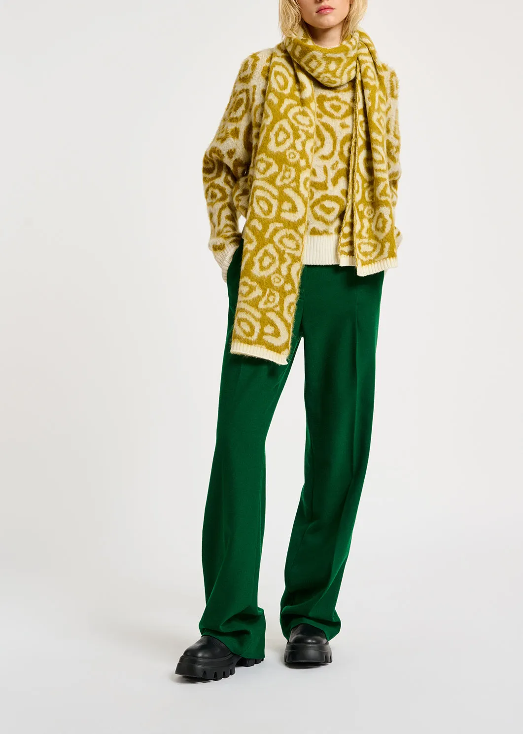 Ochre and off-white leopard-print knit sweater