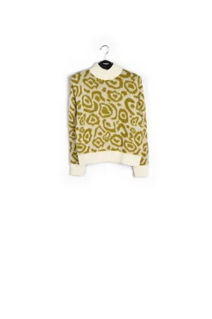 Ochre and off-white leopard-print knit sweater