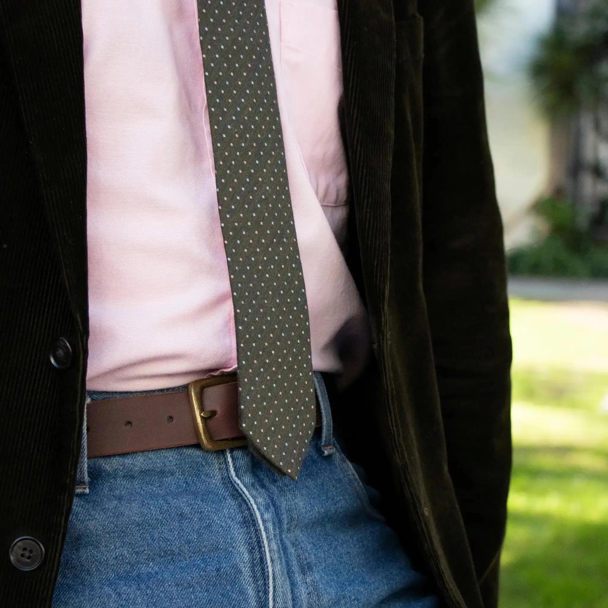 Olive, Sky Blue and Pink Pin-Dot Tie
