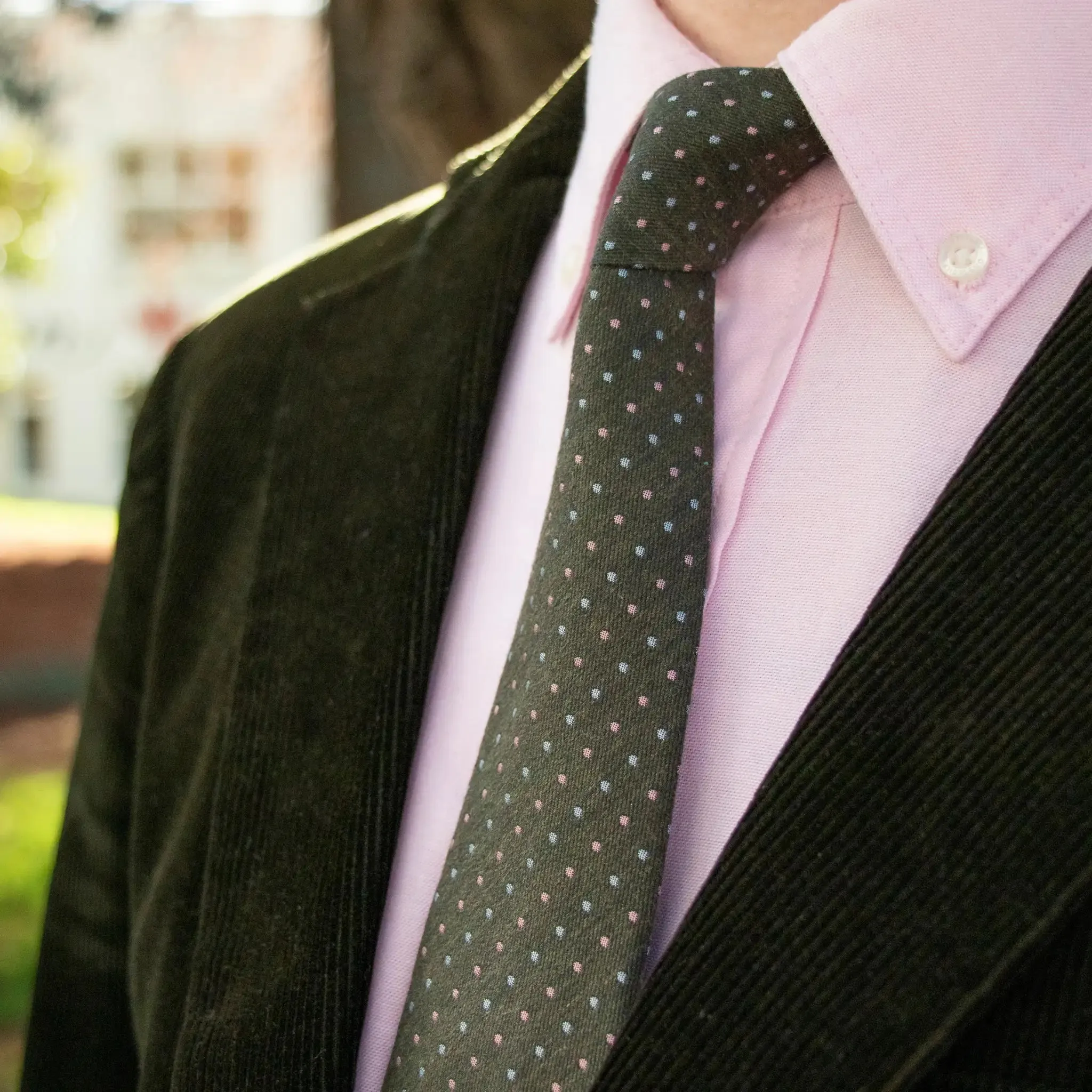 Olive, Sky Blue and Pink Pin-Dot Tie