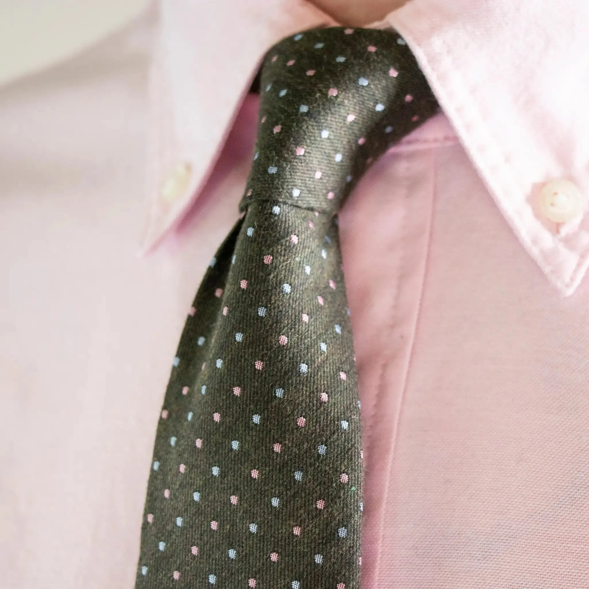 Olive, Sky Blue and Pink Pin-Dot Tie