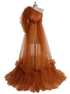 One Shoulder Sleeves Stretchy Waist Maternity Dress for Photoshoot Baby Shower Dresses