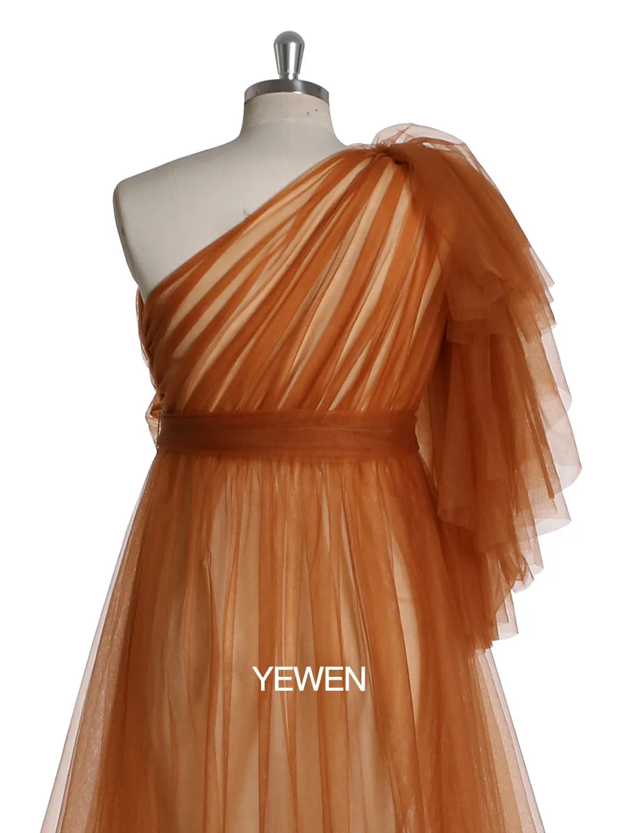 One Shoulder Sleeves Stretchy Waist Maternity Dress for Photoshoot Baby Shower Dresses