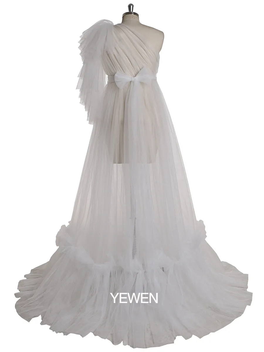 One Shoulder Sleeves Stretchy Waist Maternity Dress for Photoshoot Baby Shower Dresses