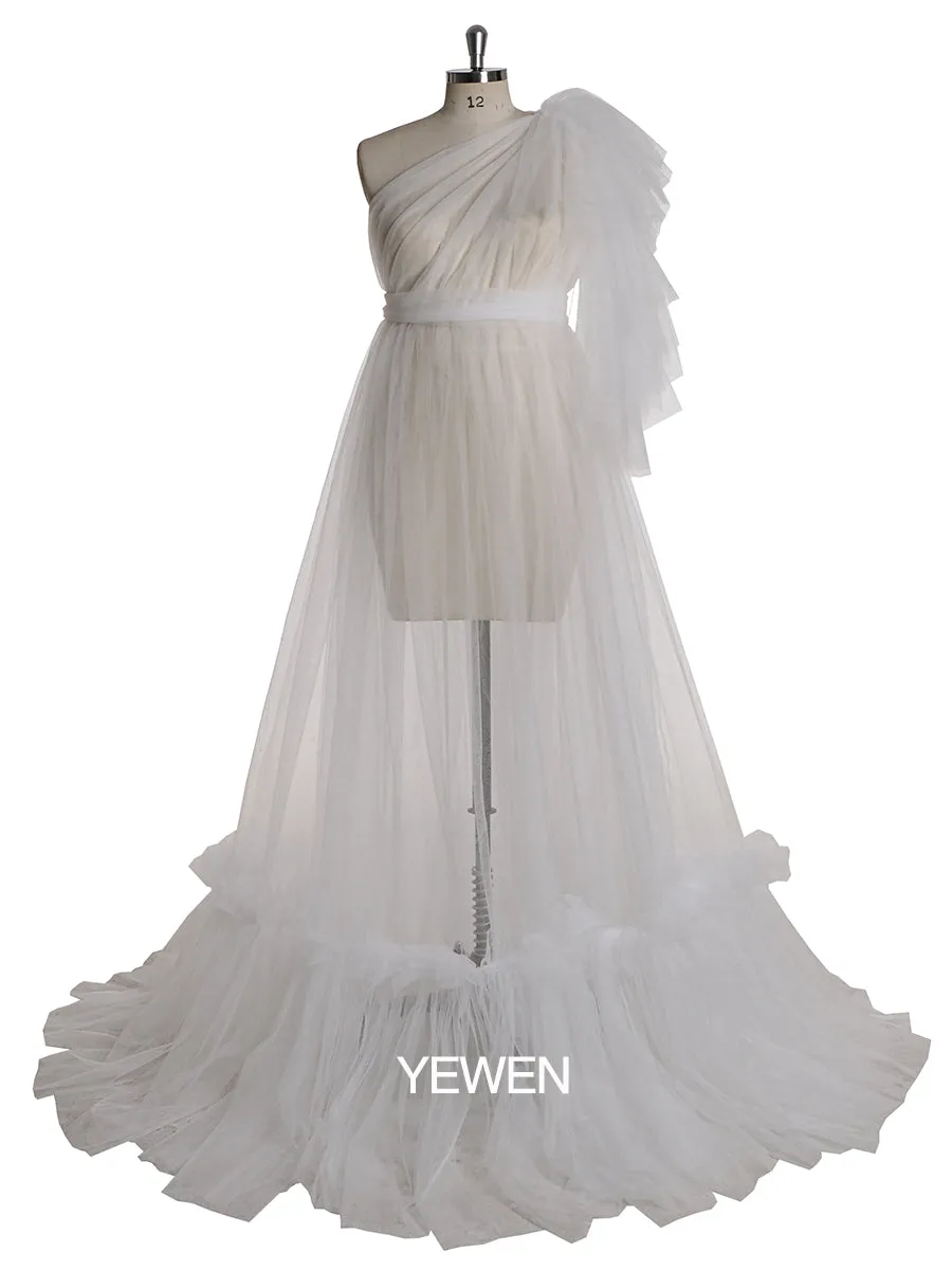 One Shoulder Sleeves Stretchy Waist Maternity Dress for Photoshoot Baby Shower Dresses