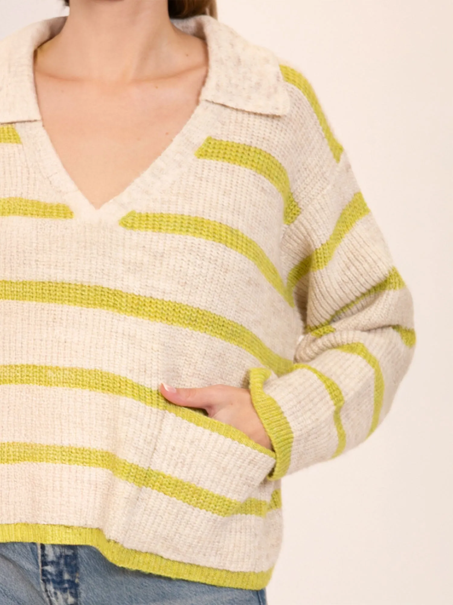 Oversized Collar Striped Cardigan