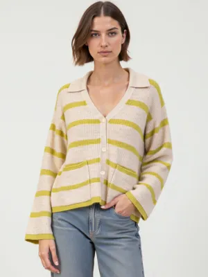 Oversized Collar Striped Cardigan