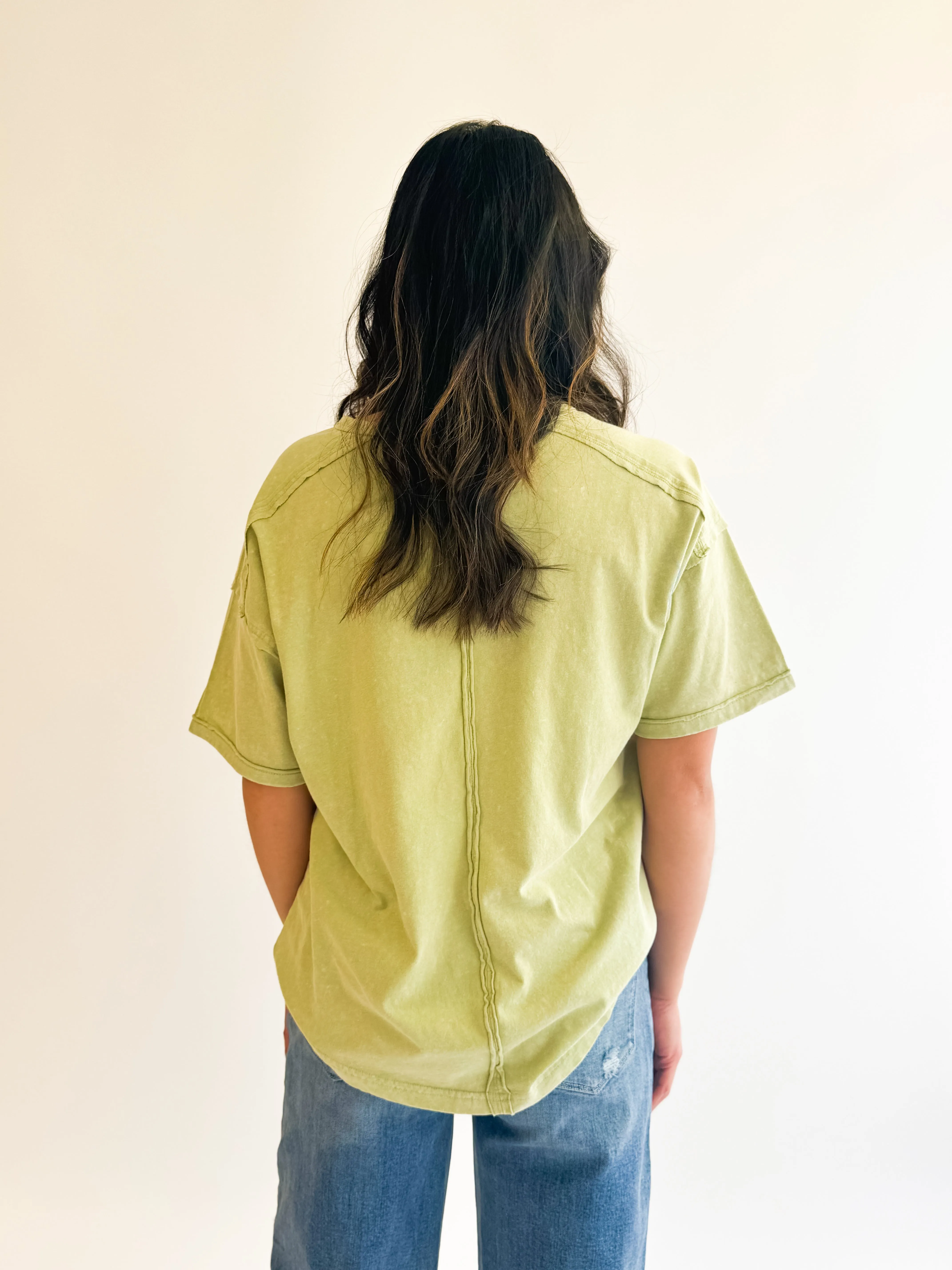 Oversized Mineral Wash Tee in Sage Green