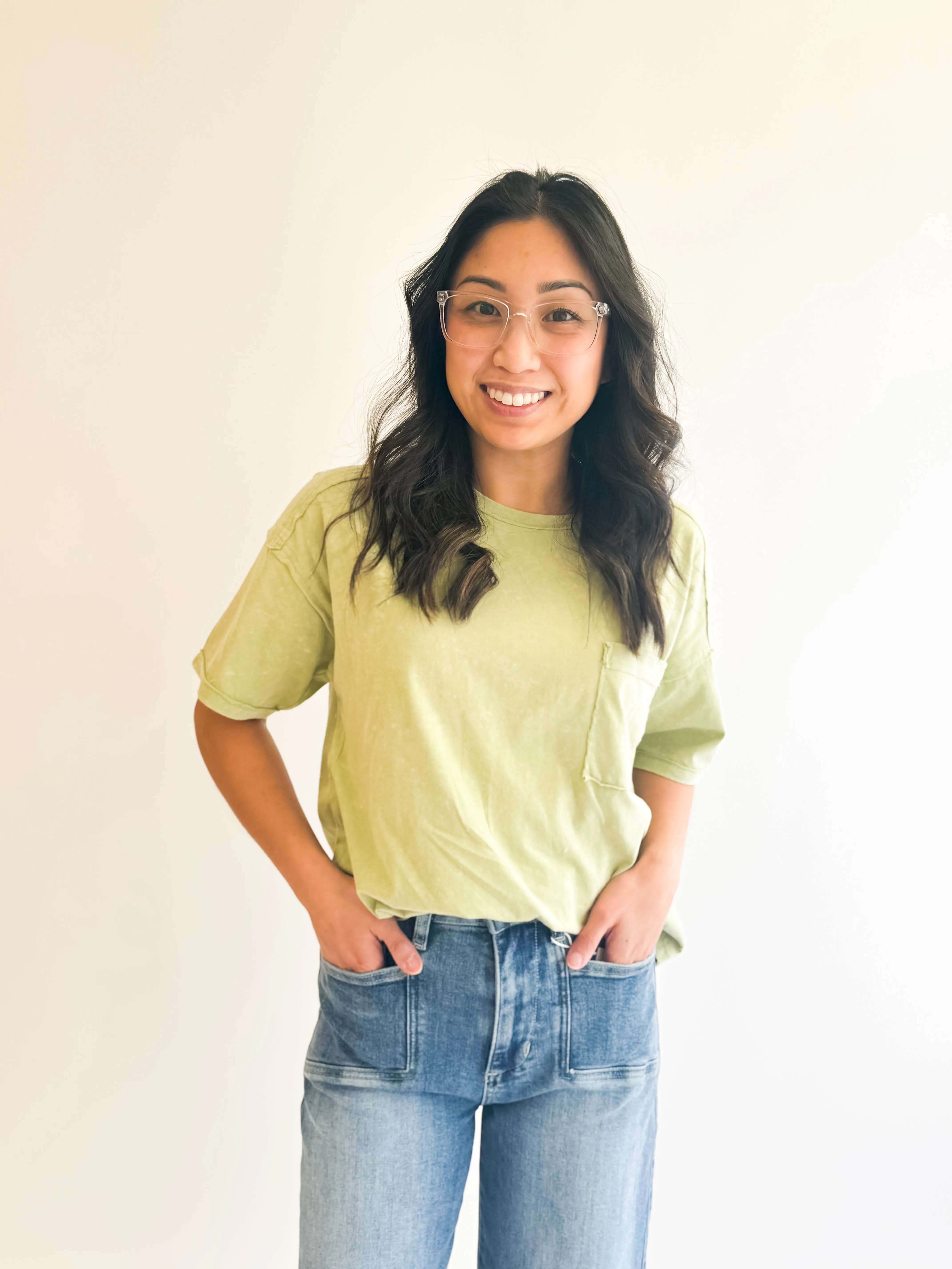 Oversized Mineral Wash Tee in Sage Green
