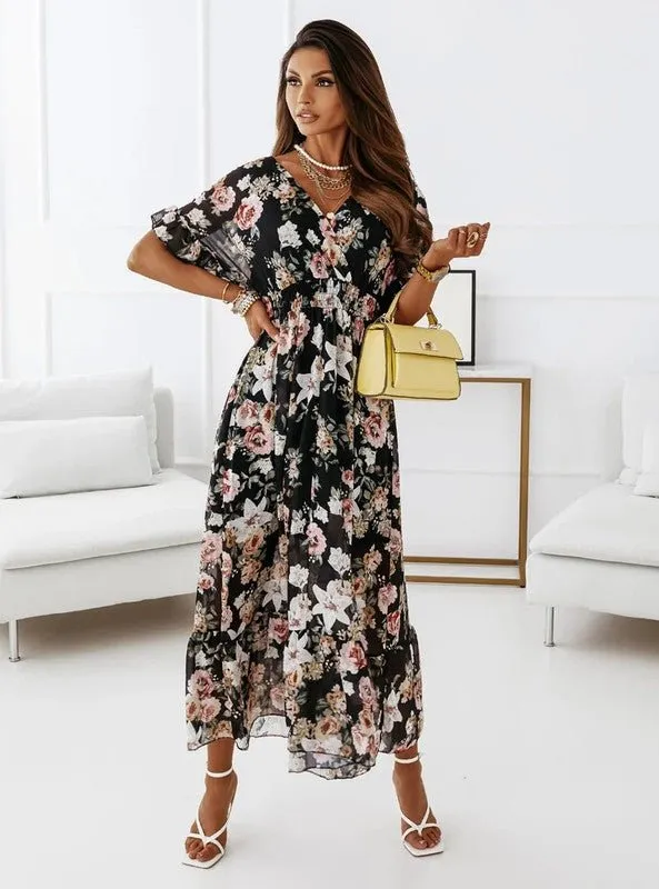 Patience - Soft Floral V neck Woman's Dress