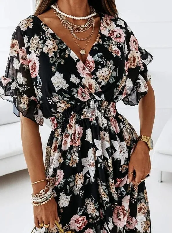 Patience - Soft Floral V neck Woman's Dress