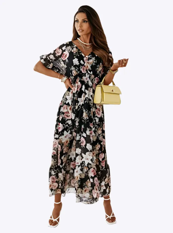 Patience - Soft Floral V neck Woman's Dress