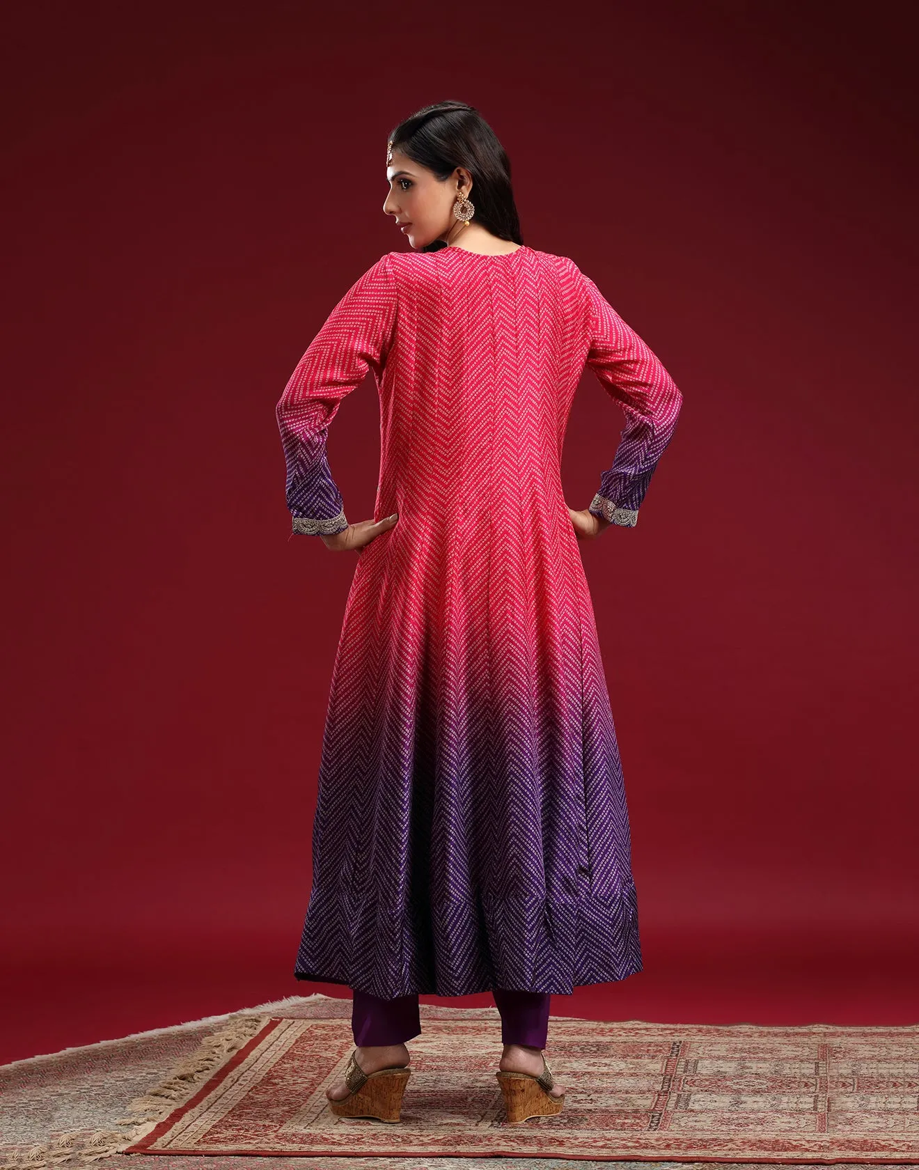 Pink And Purple Ombre Festive Anarkali Set