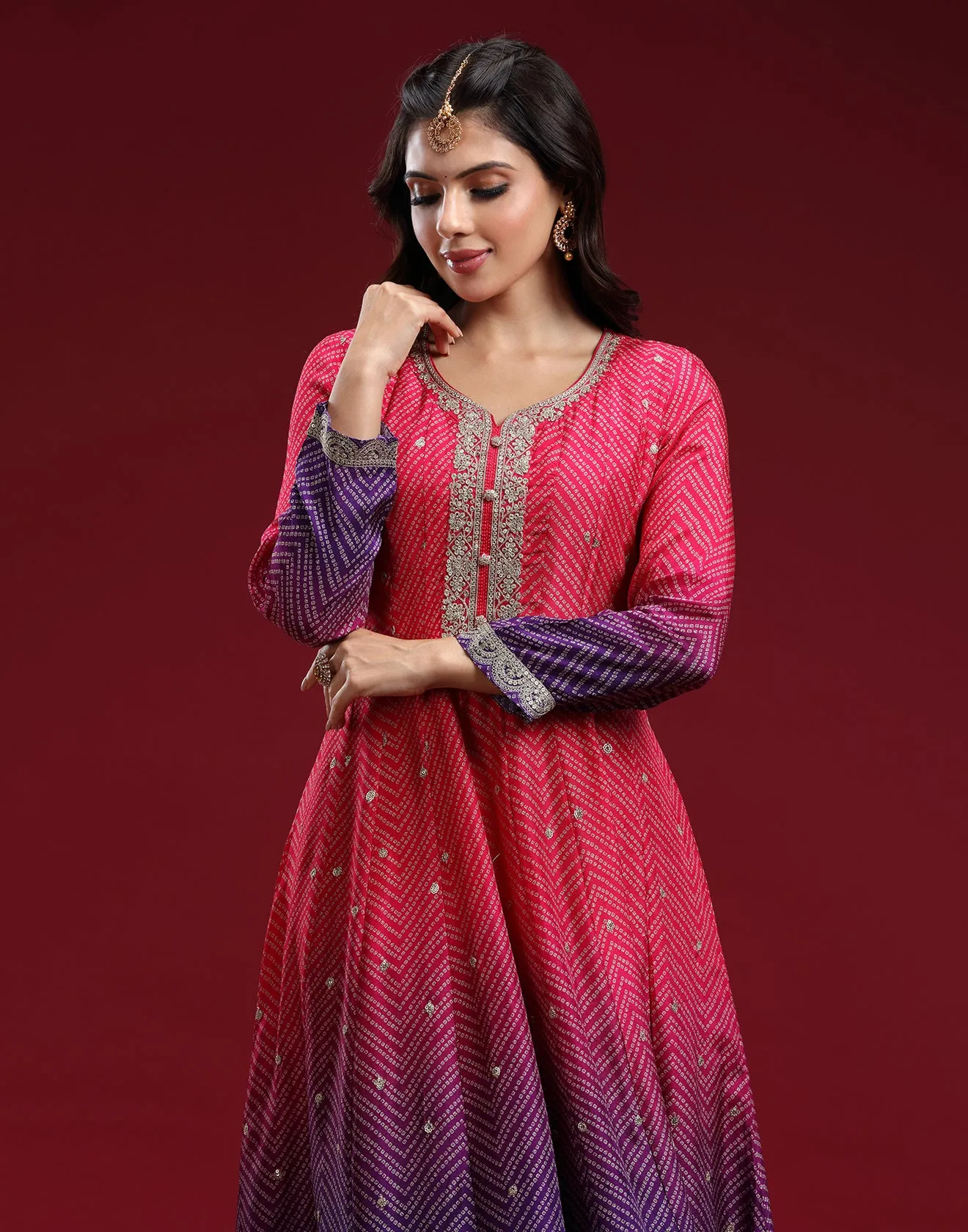Pink And Purple Ombre Festive Anarkali Set