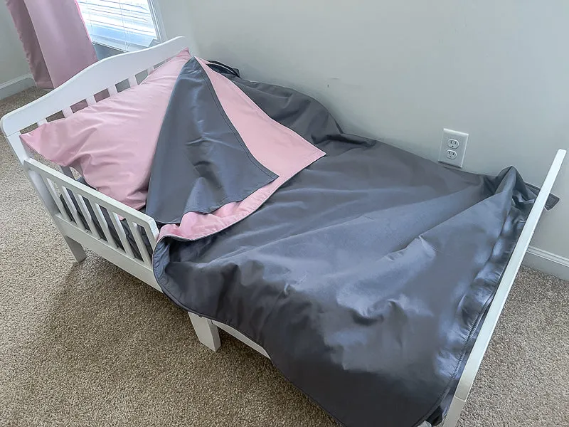 Pink and Steel Gray Toddler Crib Bedding Set