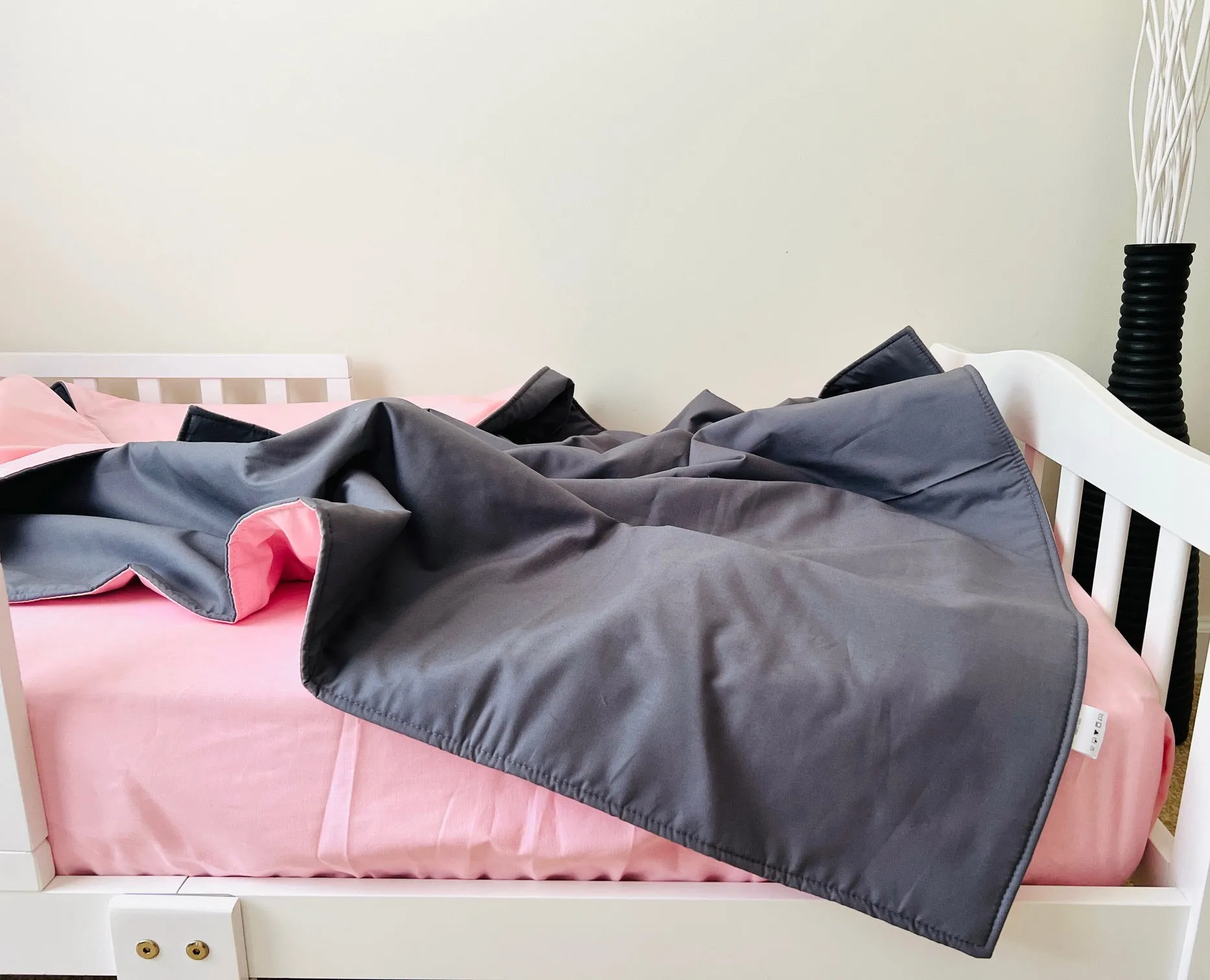 Pink and Steel Gray Toddler Crib Bedding Set