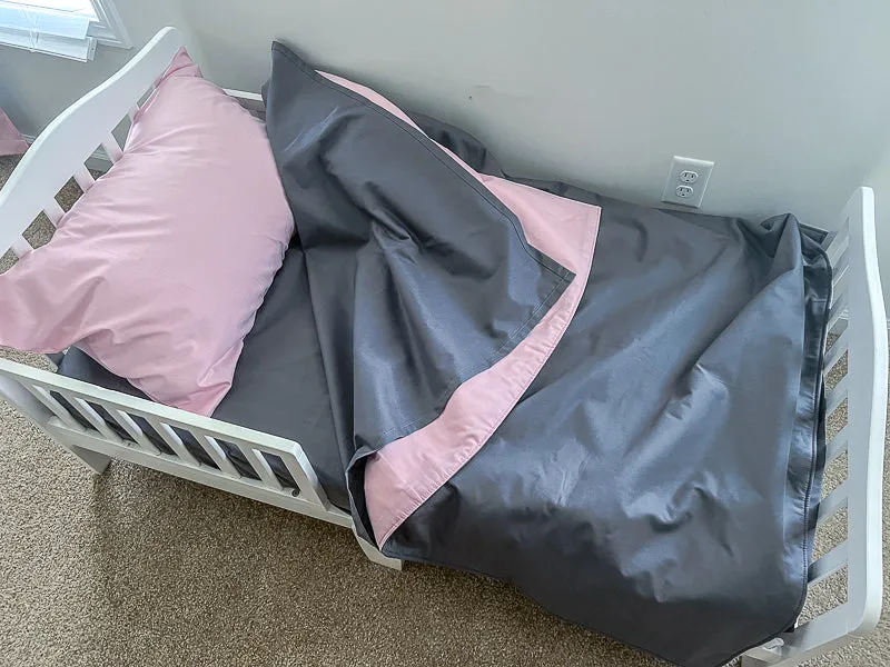 Pink and Steel Gray Toddler Crib Bedding Set