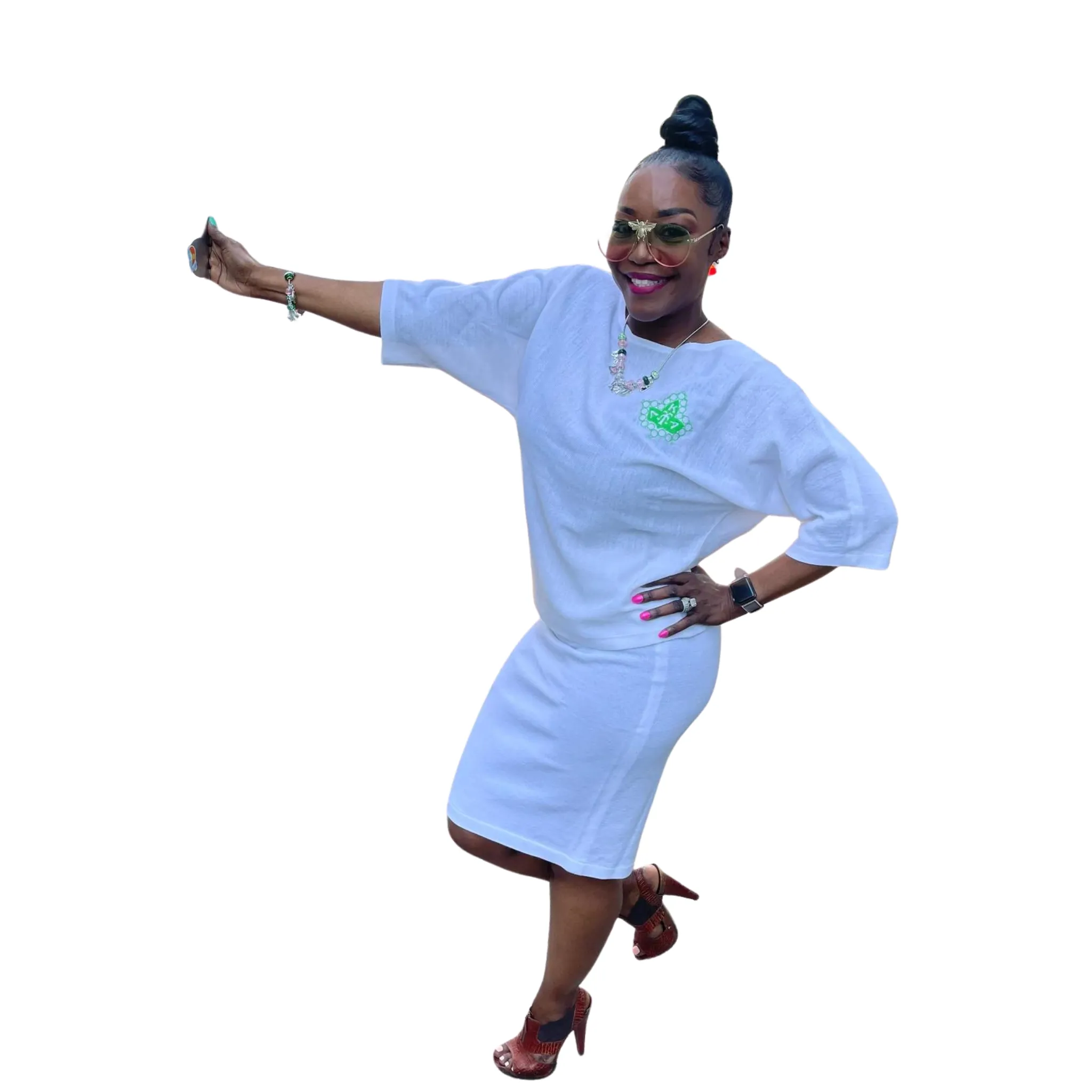Pink/Green/White | Doman Sleeve Top