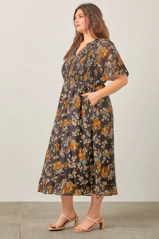 PLUS FLORAL MIDI DRESS