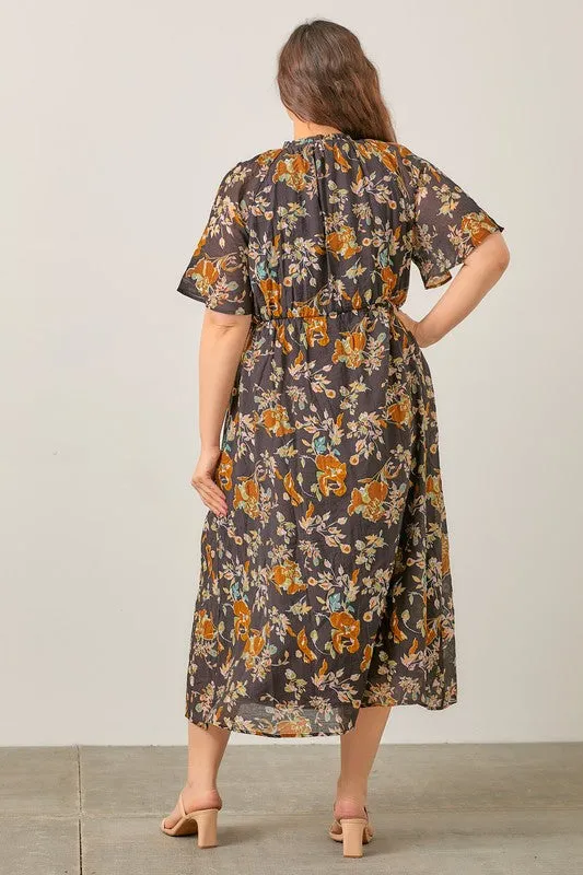 PLUS FLORAL MIDI DRESS