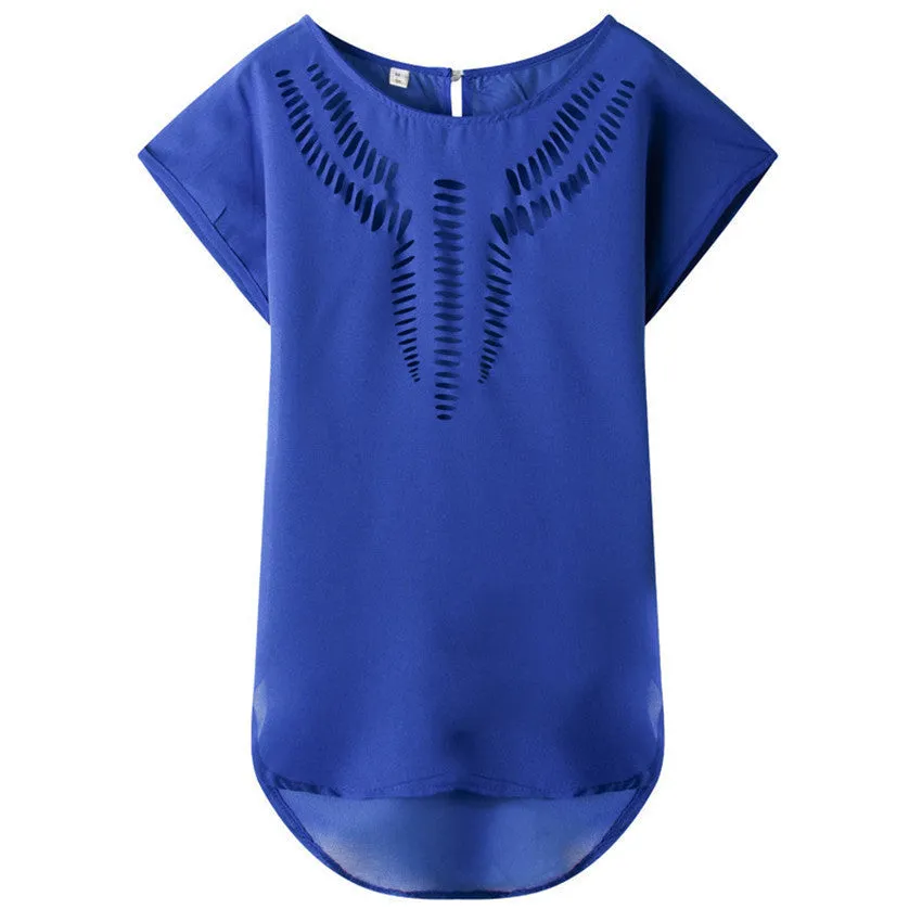 Plus Size Blouses Fashion Woman Pattern Shirts Elegant Girls Slash Casual Chiffon Solid Loose Women's Clothing Leisure
