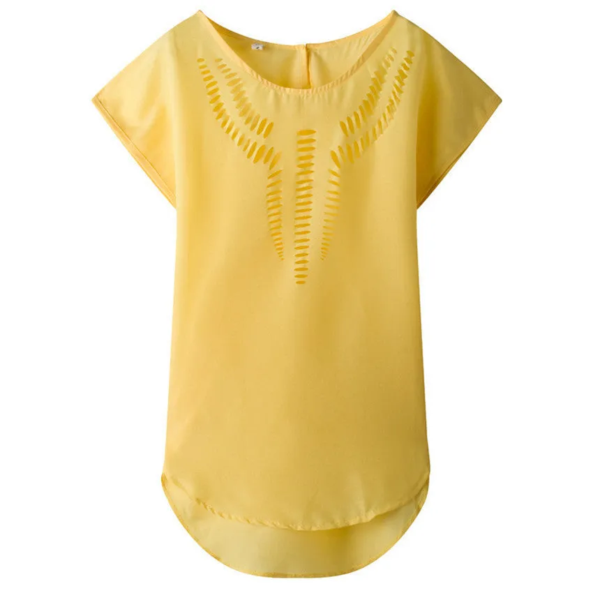 Plus Size Blouses Fashion Woman Pattern Shirts Elegant Girls Slash Casual Chiffon Solid Loose Women's Clothing Leisure