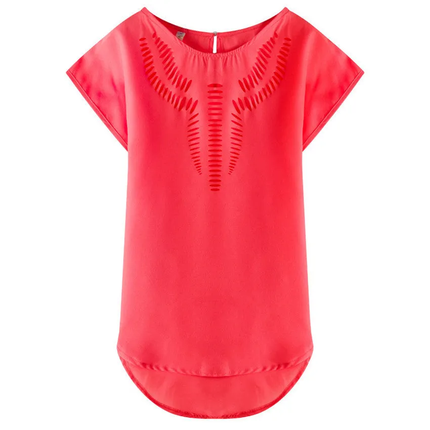 Plus Size Blouses Fashion Woman Pattern Shirts Elegant Girls Slash Casual Chiffon Solid Loose Women's Clothing Leisure