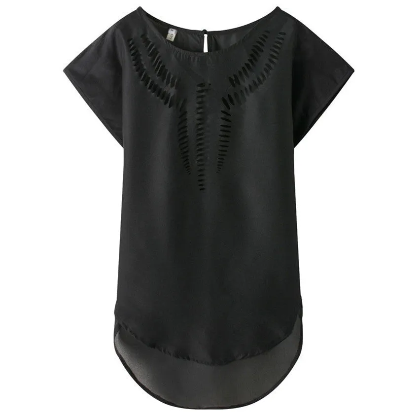 Plus Size Blouses Fashion Woman Pattern Shirts Elegant Girls Slash Casual Chiffon Solid Loose Women's Clothing Leisure