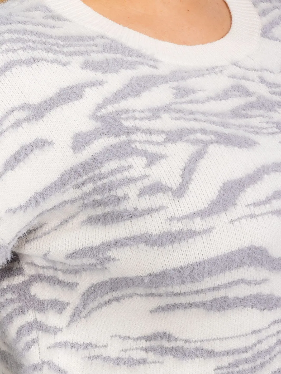 PLUS SIZE LONG SLEEVES PULLOVER COLORBLOCK ZEBRA PRINT SWEATER