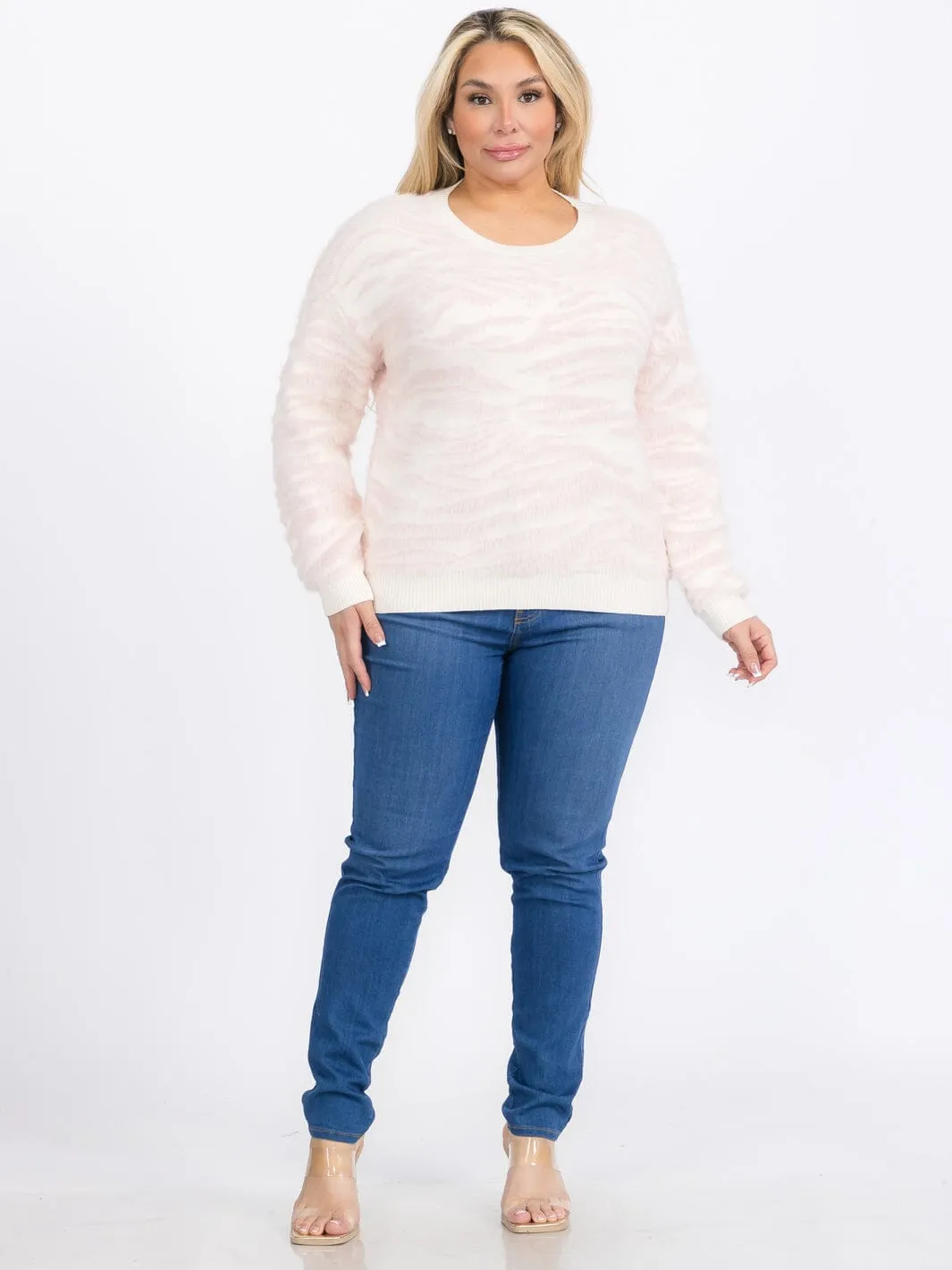 PLUS SIZE LONG SLEEVES PULLOVER COLORBLOCK ZEBRA PRINT SWEATER