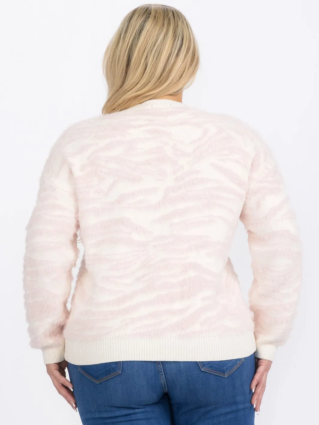 PLUS SIZE LONG SLEEVES PULLOVER COLORBLOCK ZEBRA PRINT SWEATER
