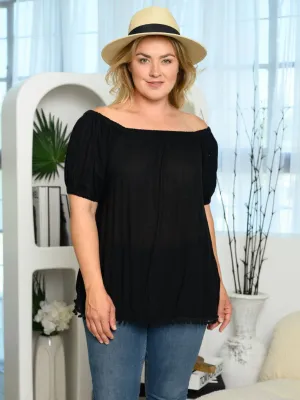 PLUS SIZE OFF SHOULDER TRIM DETAILED TUNIC TOP