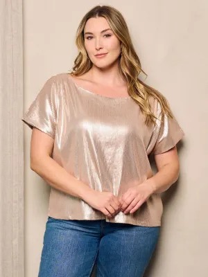 PLUS SIZE SHORT SLEEVE SEQUINS DETAILED BLOUSE TOP