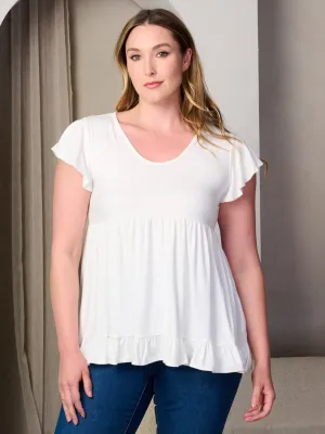 PLUS SIZE SHORT SLEEVE V-NECK RUFFLE HEM TUNIC TOP