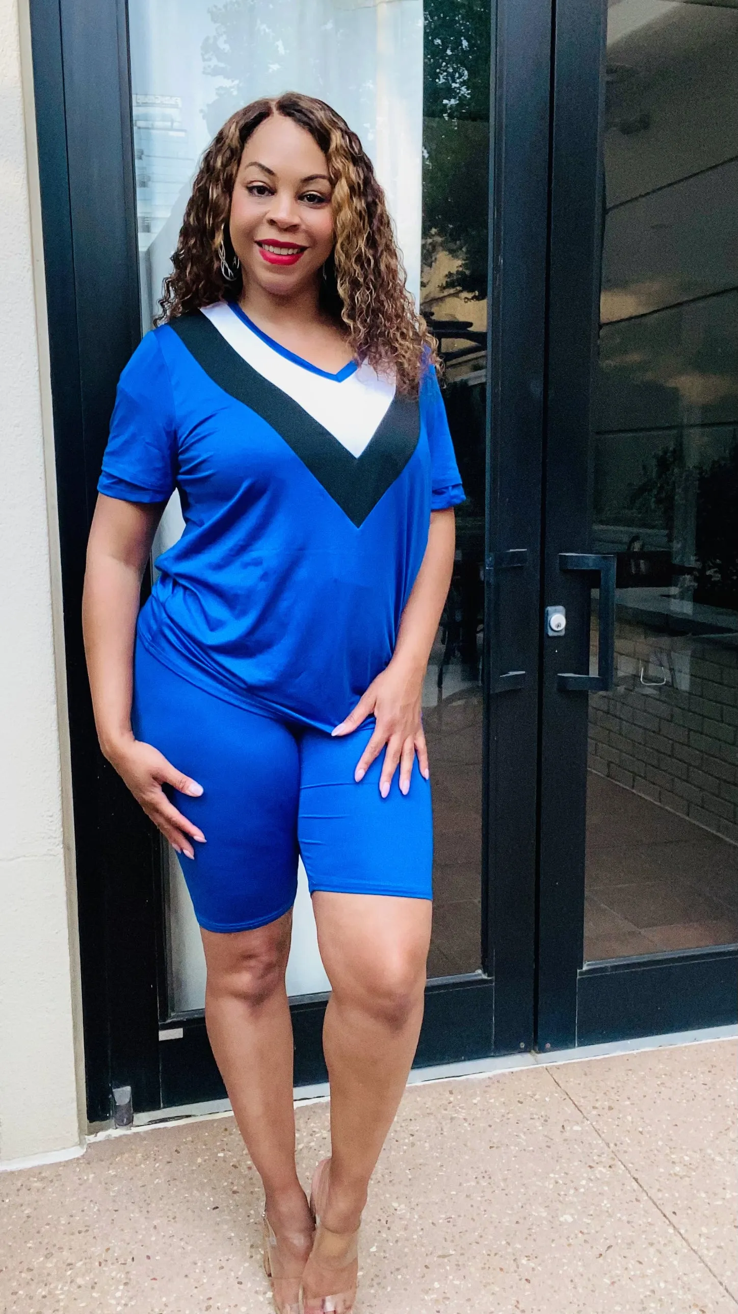 Plus Size !V-Neck Matching Biker Short Sets!