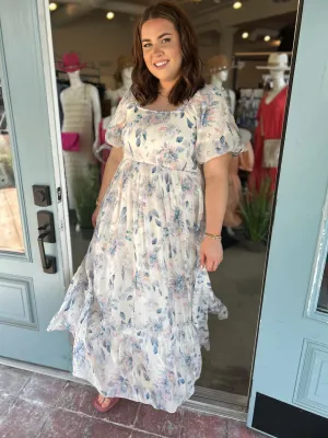 PLUS Square Neck Floral Print Maxi Dress