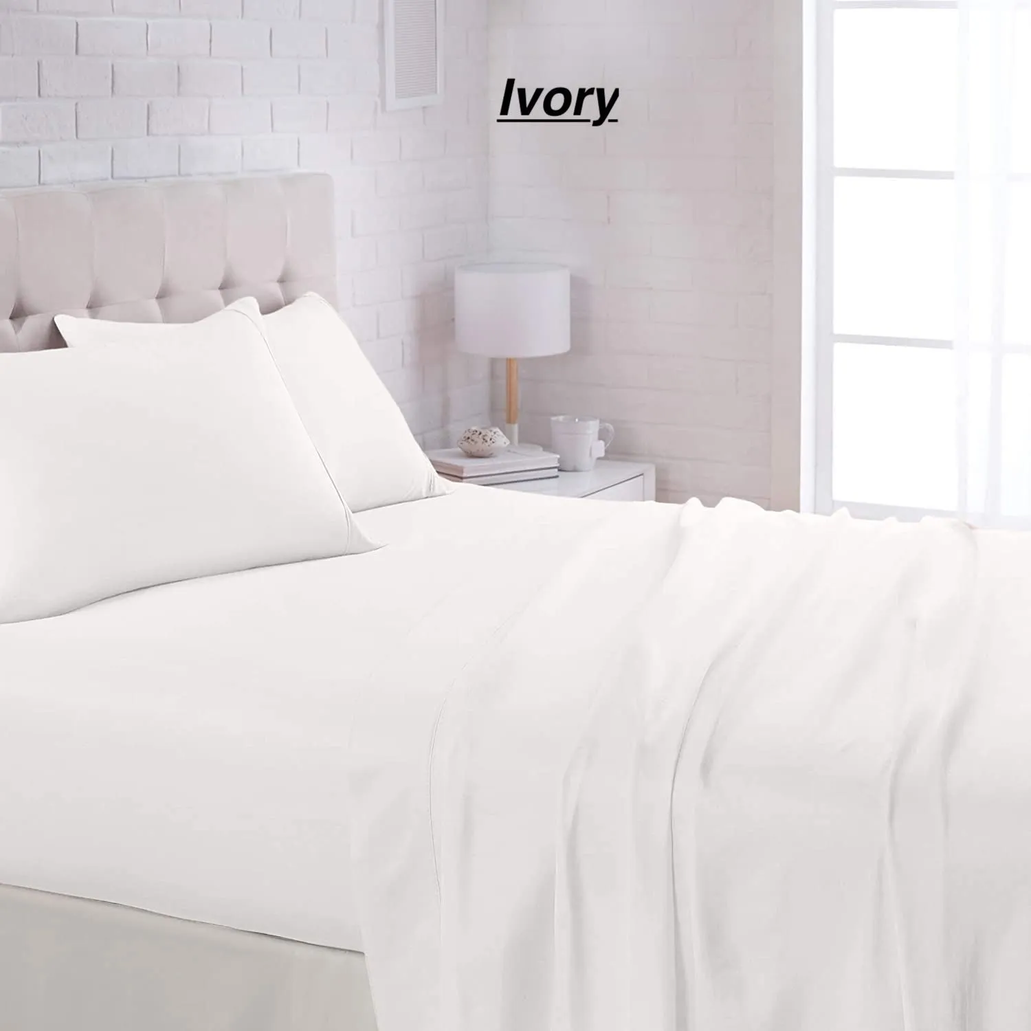 Premier Bamboo Essence 2000 Wrinkle Free, Fade Resistant Deep Pocket Sheet Set! Fits Mattresses Up To 16 Inches! Full/Double, Ivory!