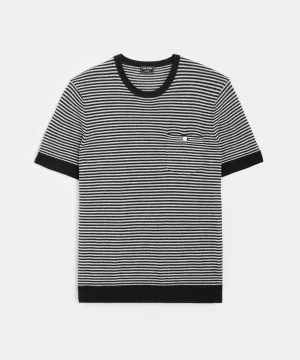 Premium Cashmere Pocket Tee in Black Stripe