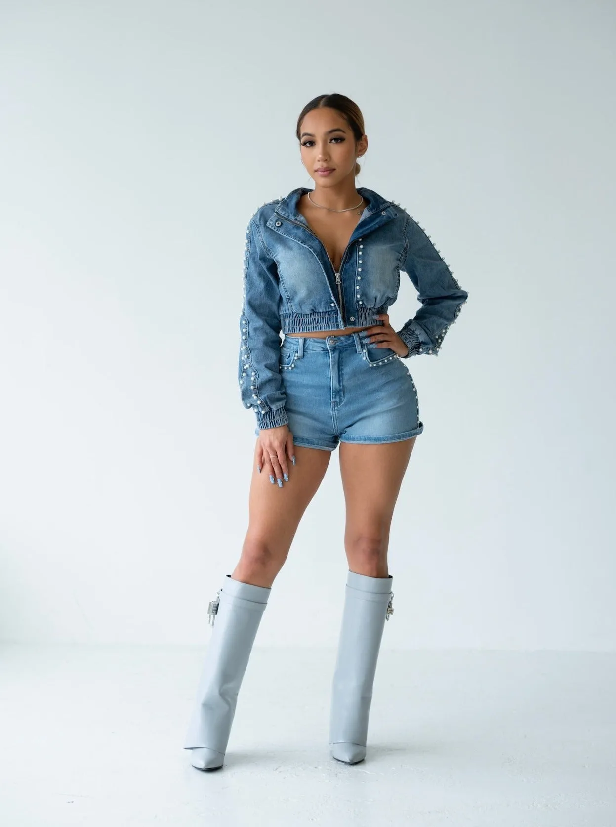 PRETTY PEARL DENIM SET