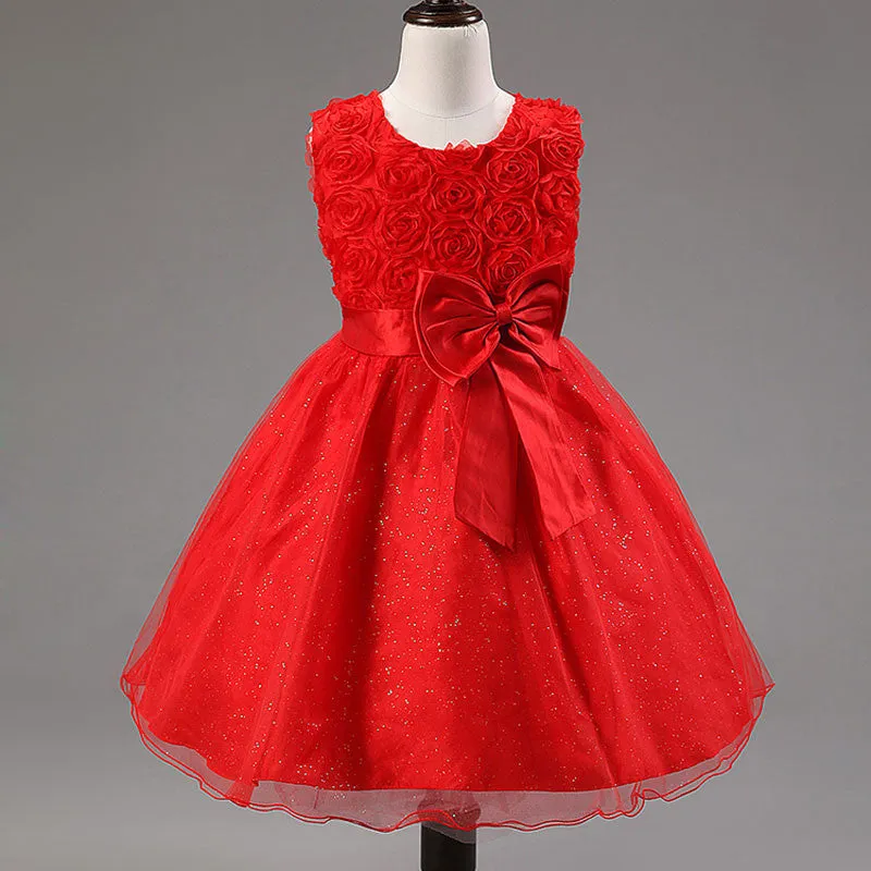 Princess Flower Girls Dresses Summer O-Neck Sleeveless Tutu Bow Dresses With Floral Waist For Children's