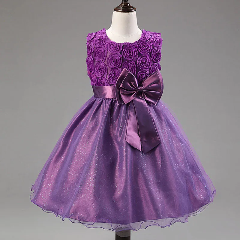 Princess Flower Girls Dresses Summer O-Neck Sleeveless Tutu Bow Dresses With Floral Waist For Children's