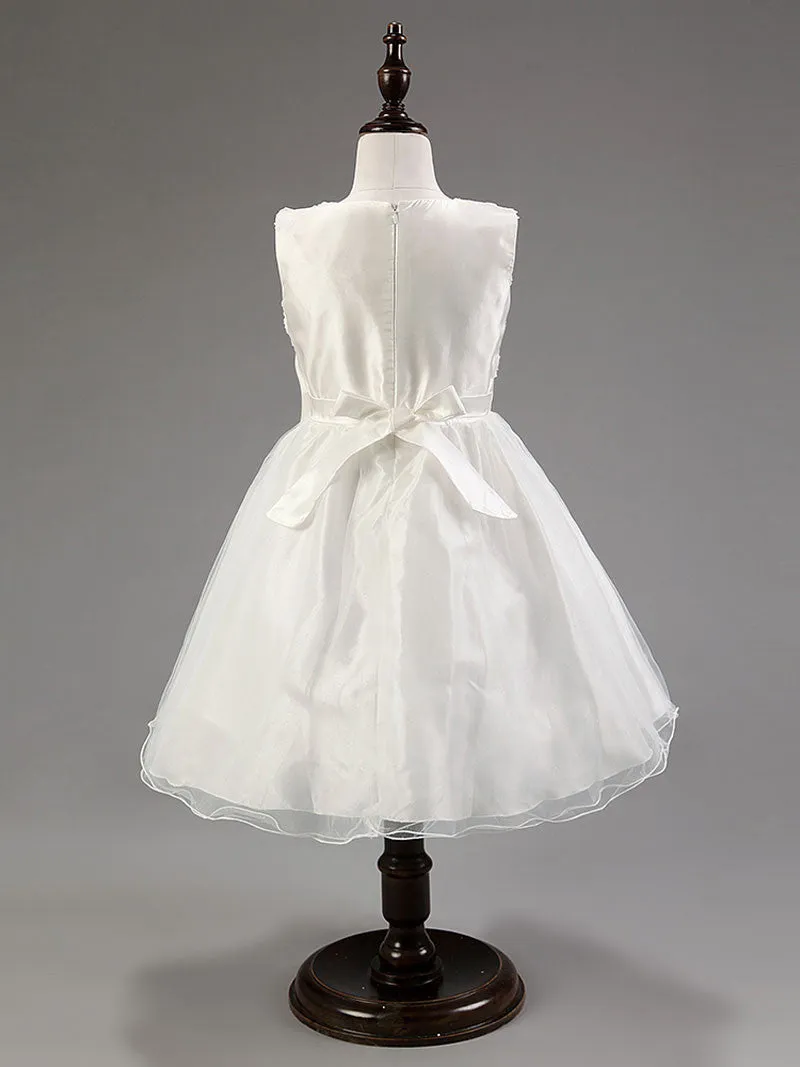 Princess Flower Girls Dresses Summer O-Neck Sleeveless Tutu Bow Dresses With Floral Waist For Children's
