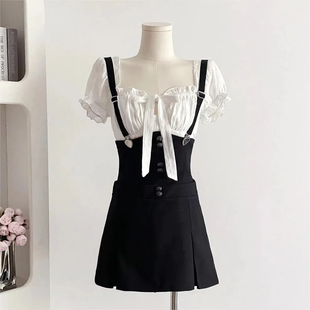 Puff sleeve suspender dress YV47377