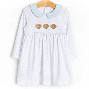 Pups and Paws Pima Embroidered Dress, Blue