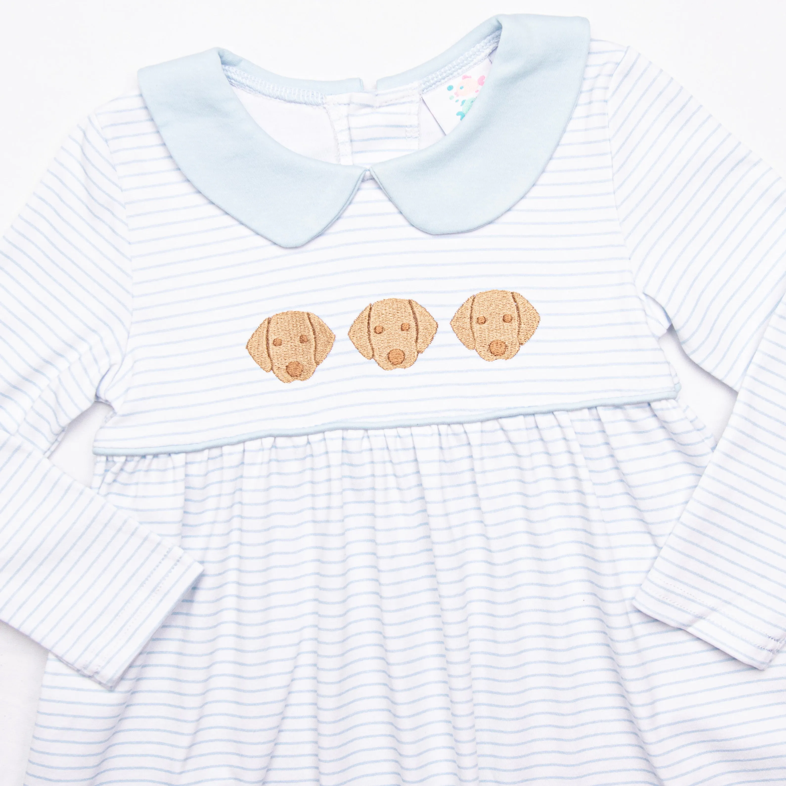 Pups and Paws Pima Embroidered Dress, Blue