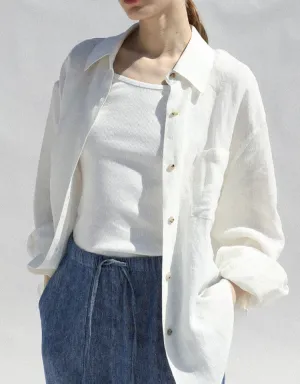 Pure Linen Long Sleeves Simple Loose Linen Shirt