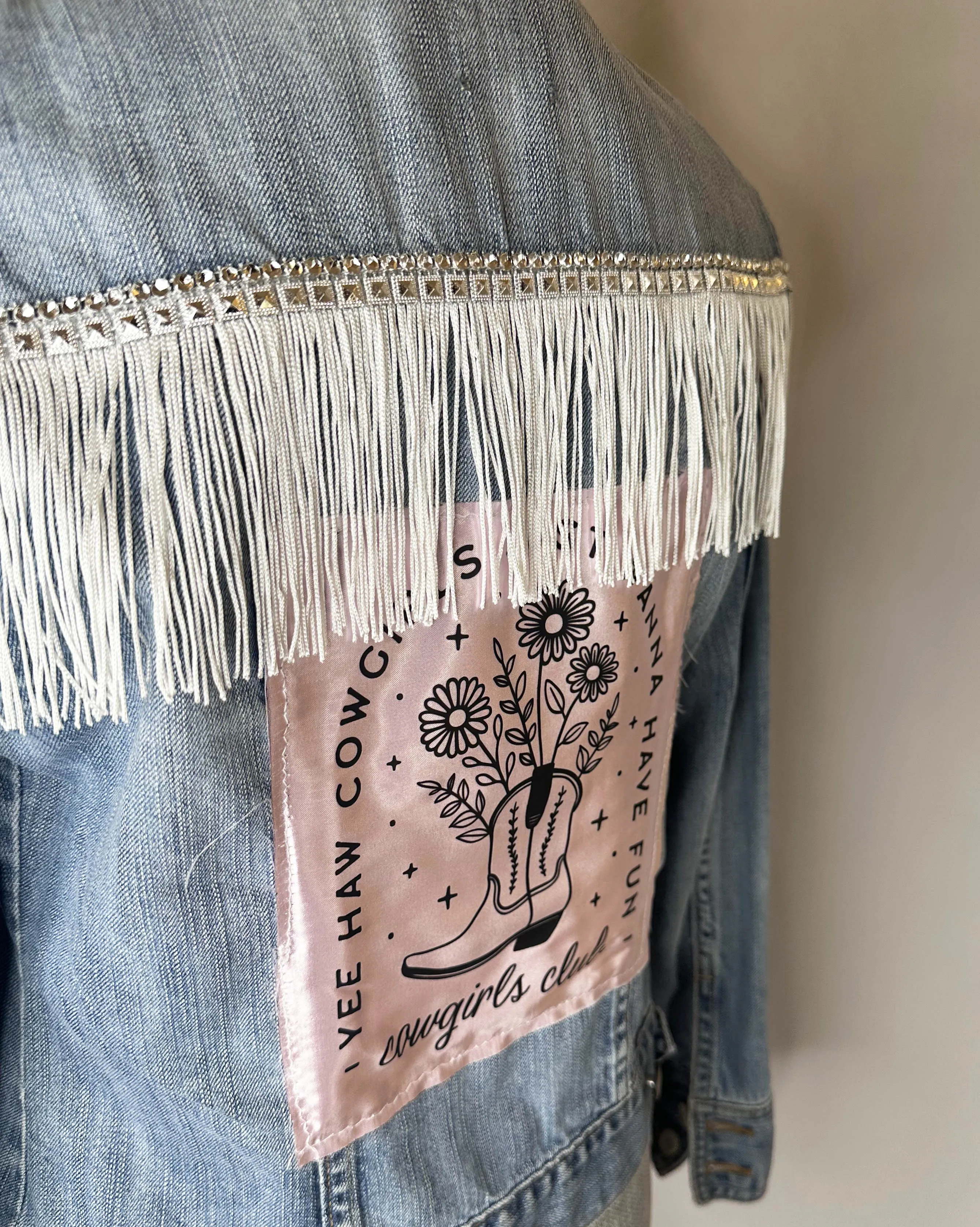 "Cowgirl Club" Fringed Womens Denim Jacket