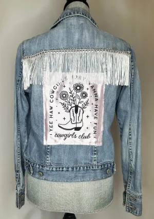 "Cowgirl Club" Fringed Womens Denim Jacket