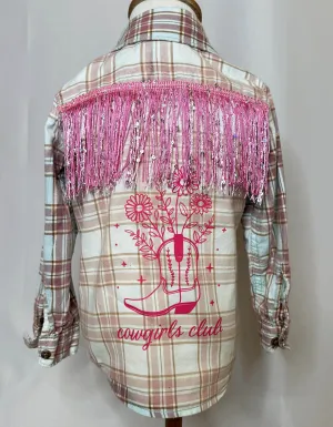 "Cowgirl Club" Pink Fringe Toddlers Flannel